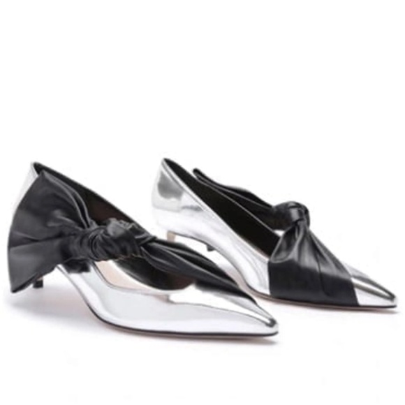 Schutz Havanna Silver Black Bow Heels size 7 - Picture 1 of 6